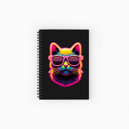 Neon Cat Vibes – Cool Rave Style Graphic Spiral Notebooks   Ruled Line