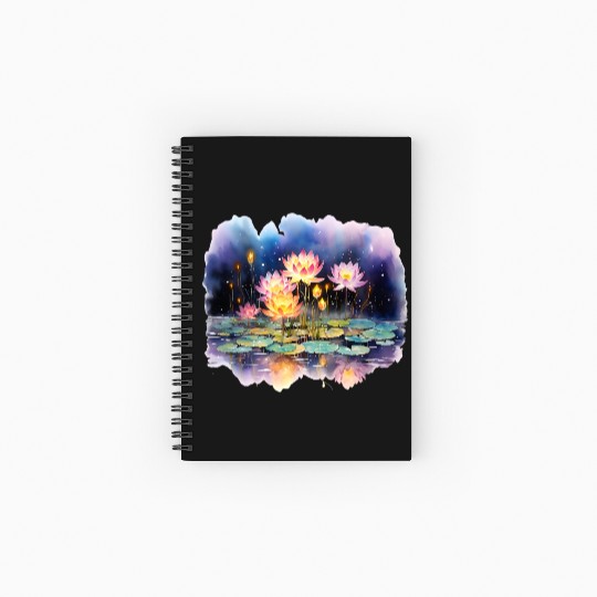 Retro Zen Lotus Firefly Night Spiral Notebooks   Ruled Line