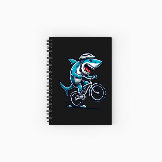 Shark Racing on Bike • Funny Cycling Shark Ride Spiral Notebooks   Ruled Line