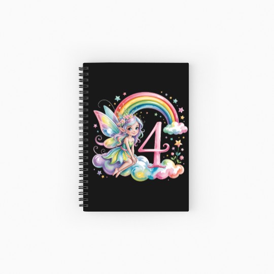 Magical Rainbow Fairy Elf 4th Birthday Girl Spiral Notebooks   Ruled Line