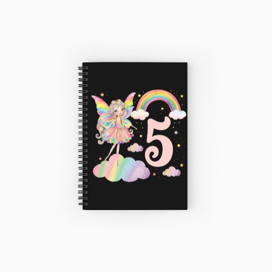 Magical Rainbow Fairy Elf 5th Birthday Girl Spiral Notebooks   Ruled Line