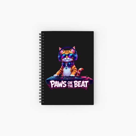 Paws on the Beat – Cool DJ Cat with Headphones Spiral Notebooks   Ruled Line