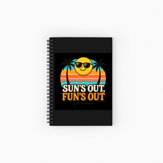 Sun’s Out, Fun’s Out – Retro Beach Vibes Graphic Spiral Notebooks   Ruled Line