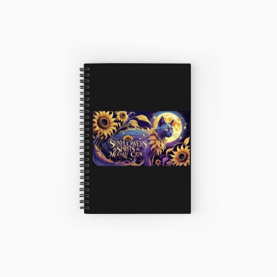 Celestial Cat Among Sunflowers and Moonlit Night Spiral Notebooks   Ruled Line