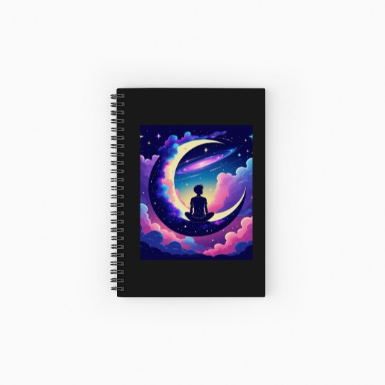 Cosmic Dreamer Moon and Galaxy Scene Spiral Notebooks   Ruled Line