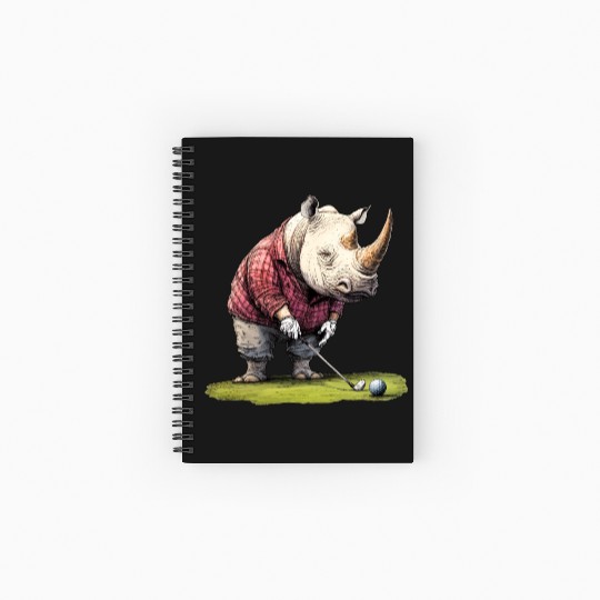 Rhinoceros Golfer / Golf Rhinoceros Spiral Notebooks   Ruled Line