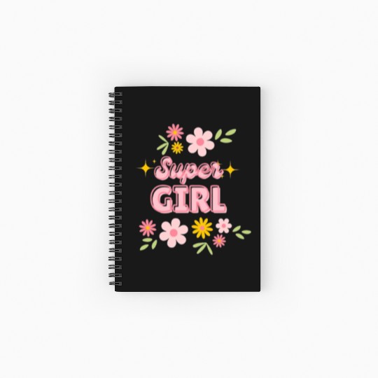 Super Girl Floral Sparkle Design Spiral Notebooks   Ruled Line