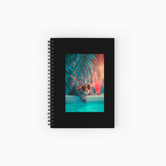 Cool Cat by the Pool Spiral Notebooks   Ruled Line