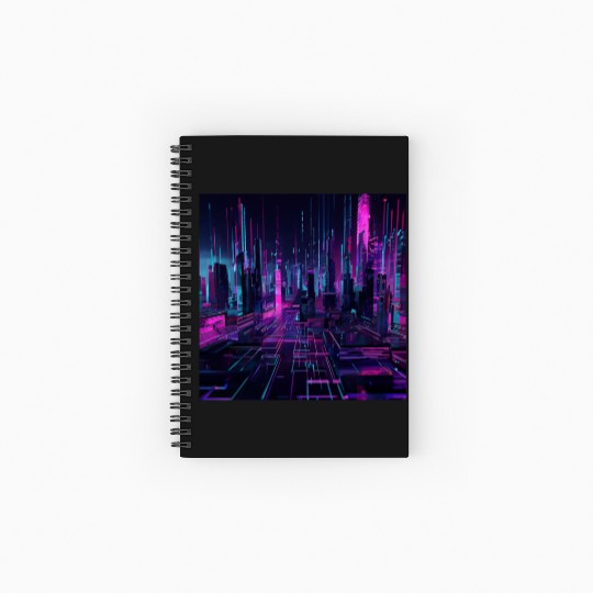 Neon Cyberpunk Futuristic Cityscape Art Spiral Notebooks   Ruled Line