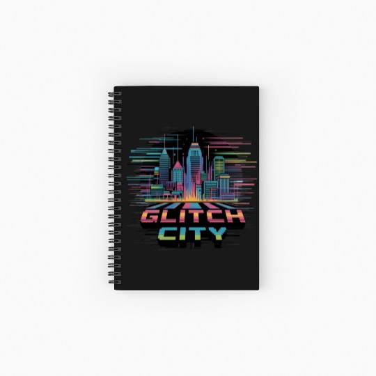 Neon Cyberpunk Cityscape Design Spiral Notebooks   Ruled Line