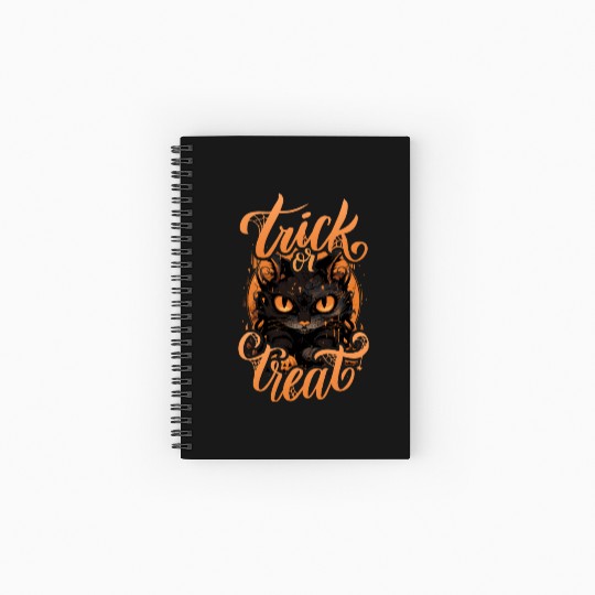Trick Or Treat Spooky Black Cat Halloween Design Spiral Notebooks   Ruled Line