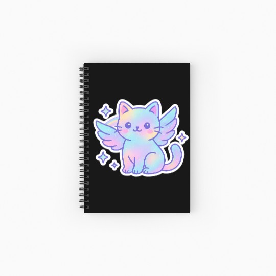 Celestial Winged Cat Illustration Spiral Notebooks   Ruled Line