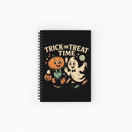 Whimsical Halloween Trick or Treat Illustration Spiral Notebooks   Ruled Line