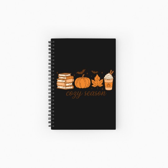 Cozy Season Pumpkin Latte Halloween Books & Leaves Spiral Notebooks   Ruled Line