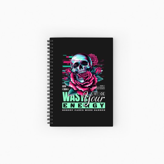 Vivid Skull with Roses Neon Artwork Spiral Notebooks   Ruled Line