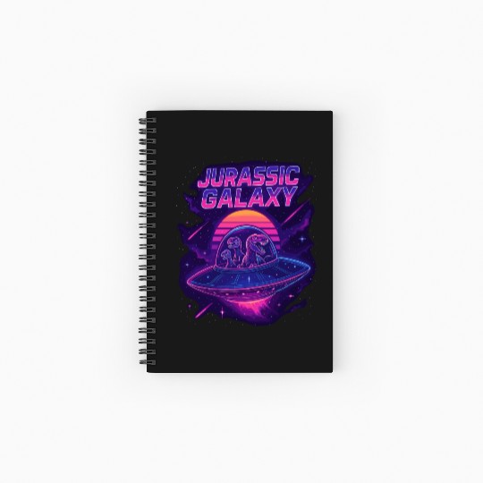 Jurassic Galaxy Neon Retro Dinosaur UFO Space Art Spiral Notebooks   Ruled Line