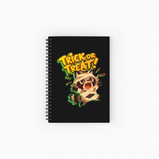 Cute raccoon in mummy costume with Trick or Treat Spiral Notebooks   Ruled Line