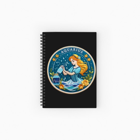 Aquarius Stylish Watercolor Zodiac Illustration Spiral Notebooks   Ruled Line