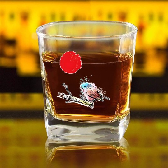 Murakami Birds Red Moon Japenese Square Whiskey Glasses
