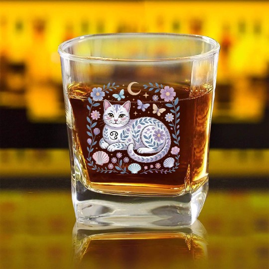 Cancer Zodiac Cat Mystical Art Square Whiskey Glasses