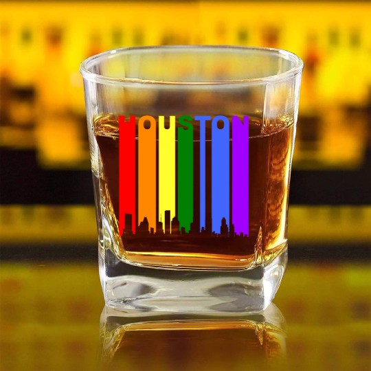 Houston Texas Rainbow Skyline LGBT Gay Pride Square Whiskey Glasses