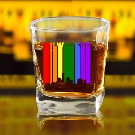 Milwaukee Wisconsin Rainbow LGBT Gay Pride Square Whiskey Glasses