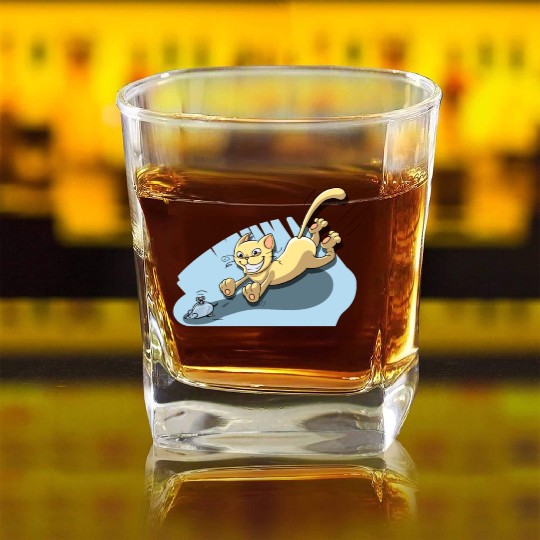 Cat Running After Rat - Tom and Jerry Illustration Square Whiskey Glasses