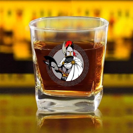ancient warrior Sparta ax helmet raincoat pattern Square Whiskey Glasses
