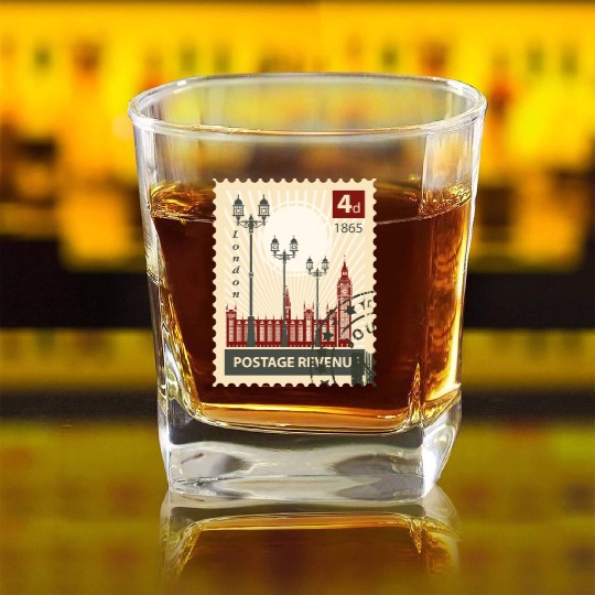 london stamp Square Whiskey Glasses