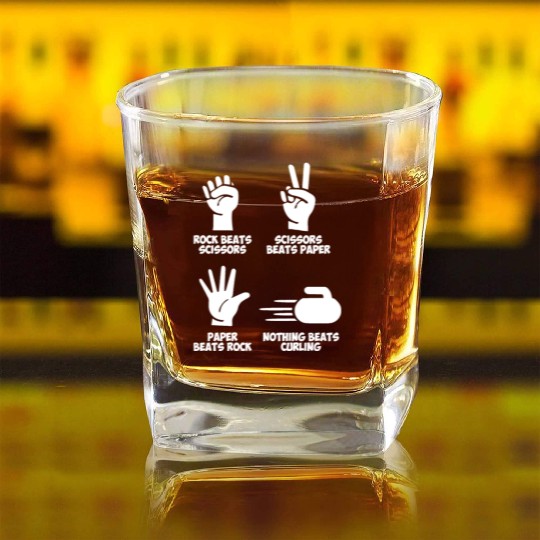 Curling Rock Paper Nothing Beats Square Whiskey Glasses