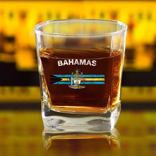 Bahamas Flag Square Whiskey Glasses - Bahamas Emblem & Bahamas Flag
