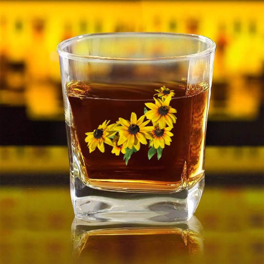 flowers lilies tulips orchids sunflower dahlia ger Square Whiskey Glasses