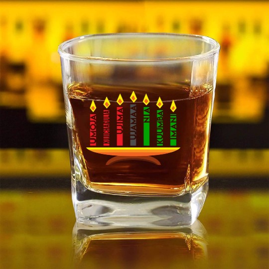 Kwanzaa Holiday Candles Square Whiskey Glasses