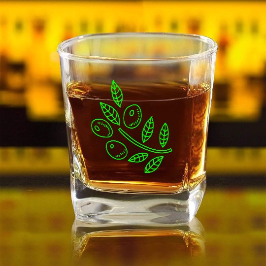 Olive branch Square Whiskey Glasses