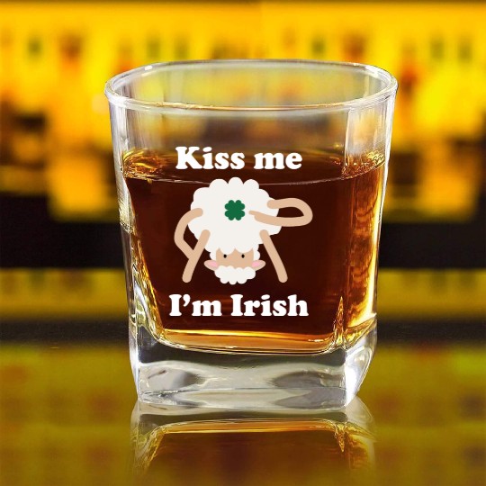 Kiss Me Im Irish Sheep Funny St Patricks Day Pun Square Whiskey Glasses