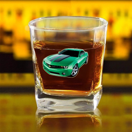 GREEN CHEVY CAMARO Square Whiskey Glasses