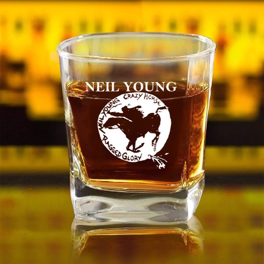 Neil Young Crazy Horse Unisex Retro Rock Horse Square Whiskey Glasses