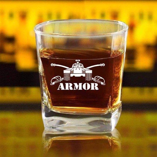 US Army Armor Branch Insignia Crossed Sabers Veter Square Whiskey Glasses