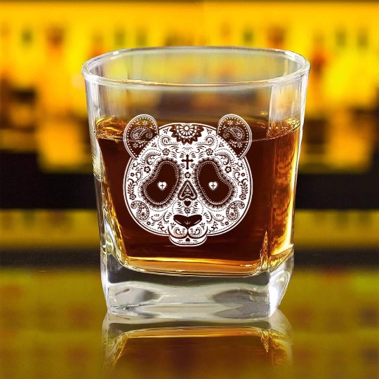 Sugar Skull PANDA Day of the Dead los muertos Mexi Square Whiskey Glasses