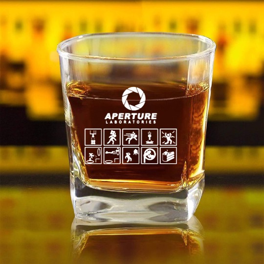 Portal Aperture Science Laboratories Video Game Me Square Whiskey Glasses