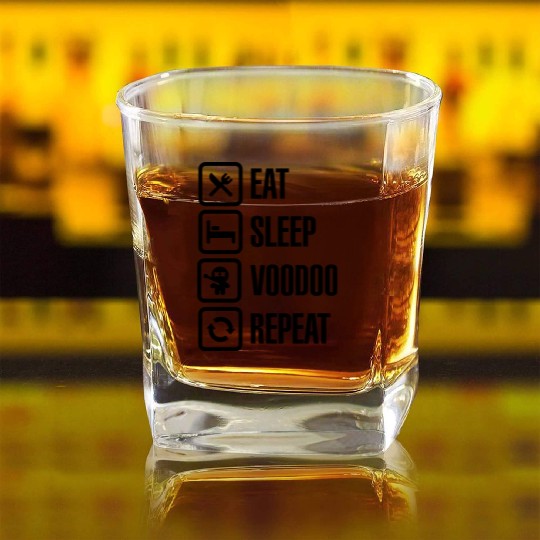 Eat sleep voodoo repeat black magic voodoo doll Square Whiskey Glasses