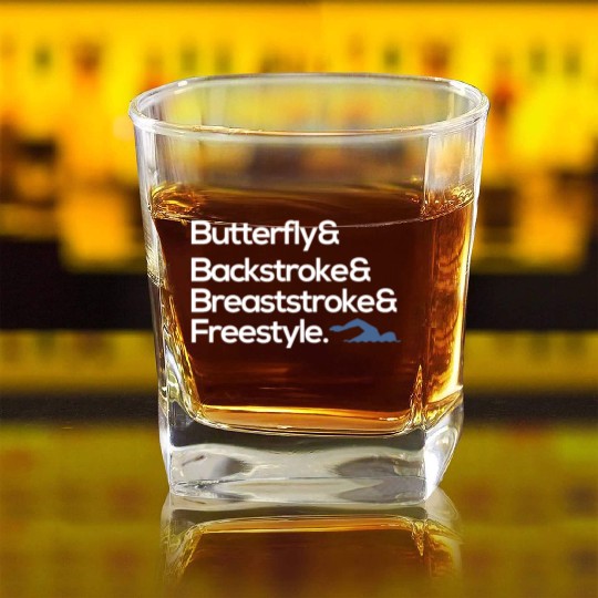 butterfly backstroke breaststroke freestyle swim Square Whiskey Glasses