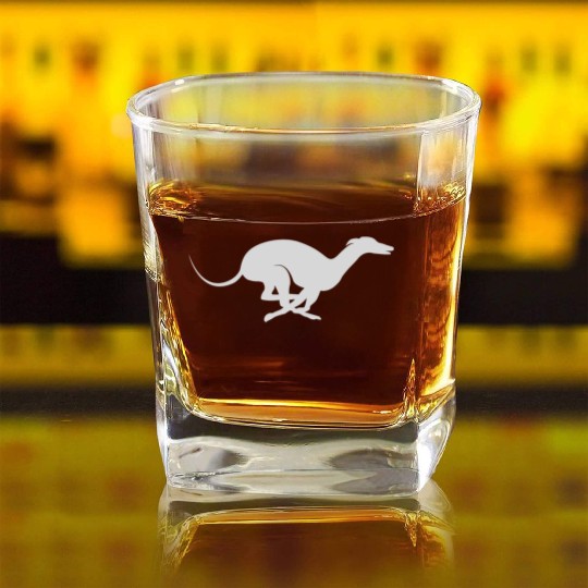 Light Grey Running Greyhound X Racer Track Dog Square Whiskey Glasses