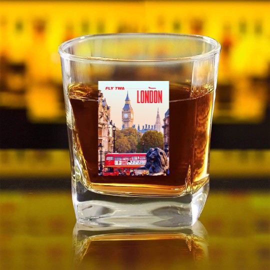 Vintage London Travel Poster Square Whiskey Glasses