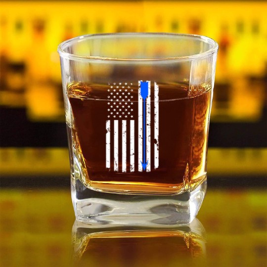 Blue Archery Arrow Distressed American Flag Square Whiskey Glasses