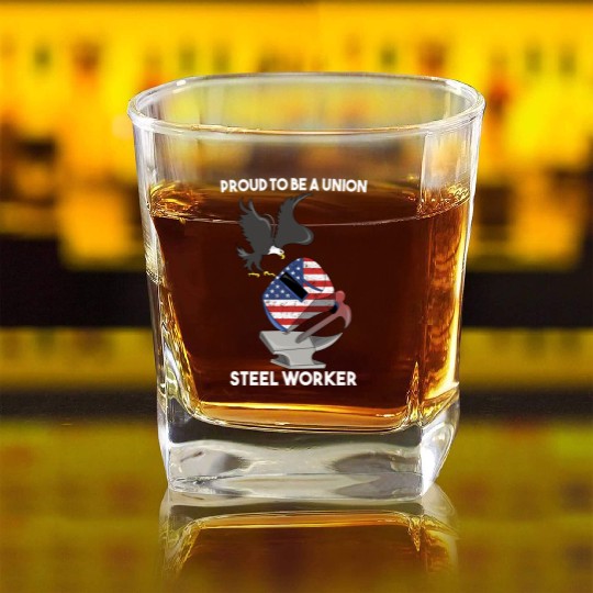 UNION STEEL WORKER USA GIFT FUNNY DAD EAGLE HAMMER Square Whiskey Glasses
