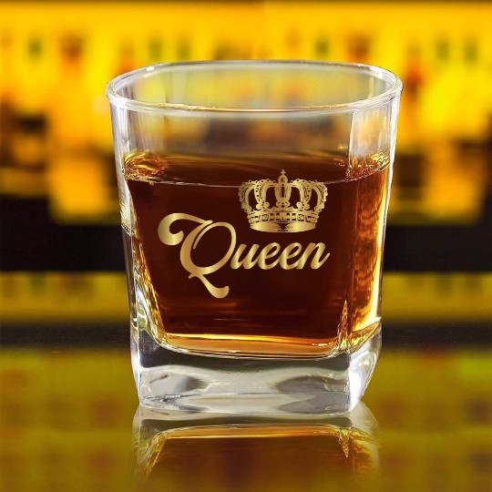 Crown Crowns King Queen JGA Wedding Bride Groom Pr Square Whiskey Glasses
