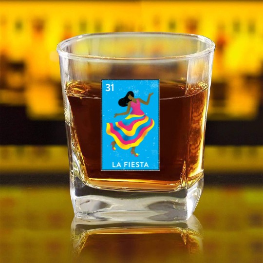 La Fiesta Mexican Loteria Bingo Card Square Whiskey Glasses