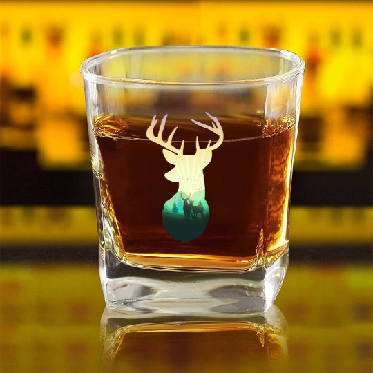 Deer Family In The Forest Unisex Cool Square Whiskey Glasses
