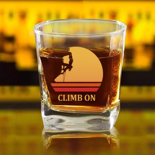 climb on rock climbing Square Whiskey Glasses
